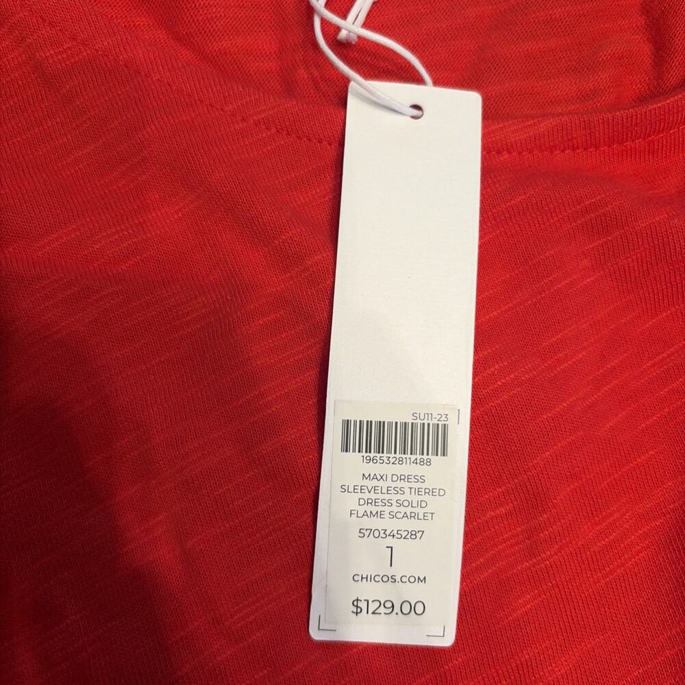 Chicos Ladies NWT $129 Maxi Sleeveless Tiered Flame Scarlet Maxi Dress Sz 1 M - Picture 3 of 6